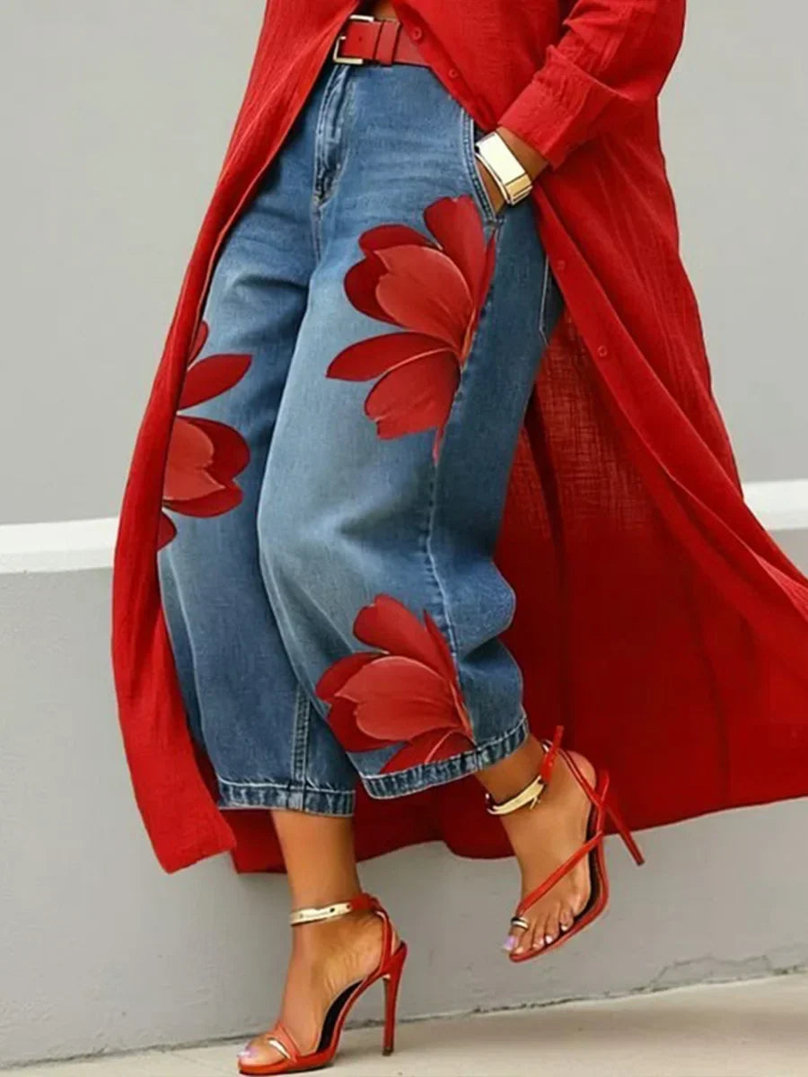 Analie | Shirt Dress and Floral Jeans Set
