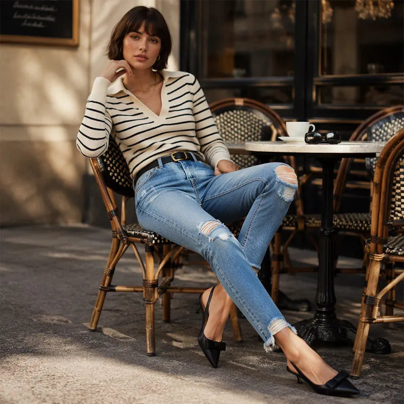 Greta | Distressed Straight-Leg Jeans - Light Blue