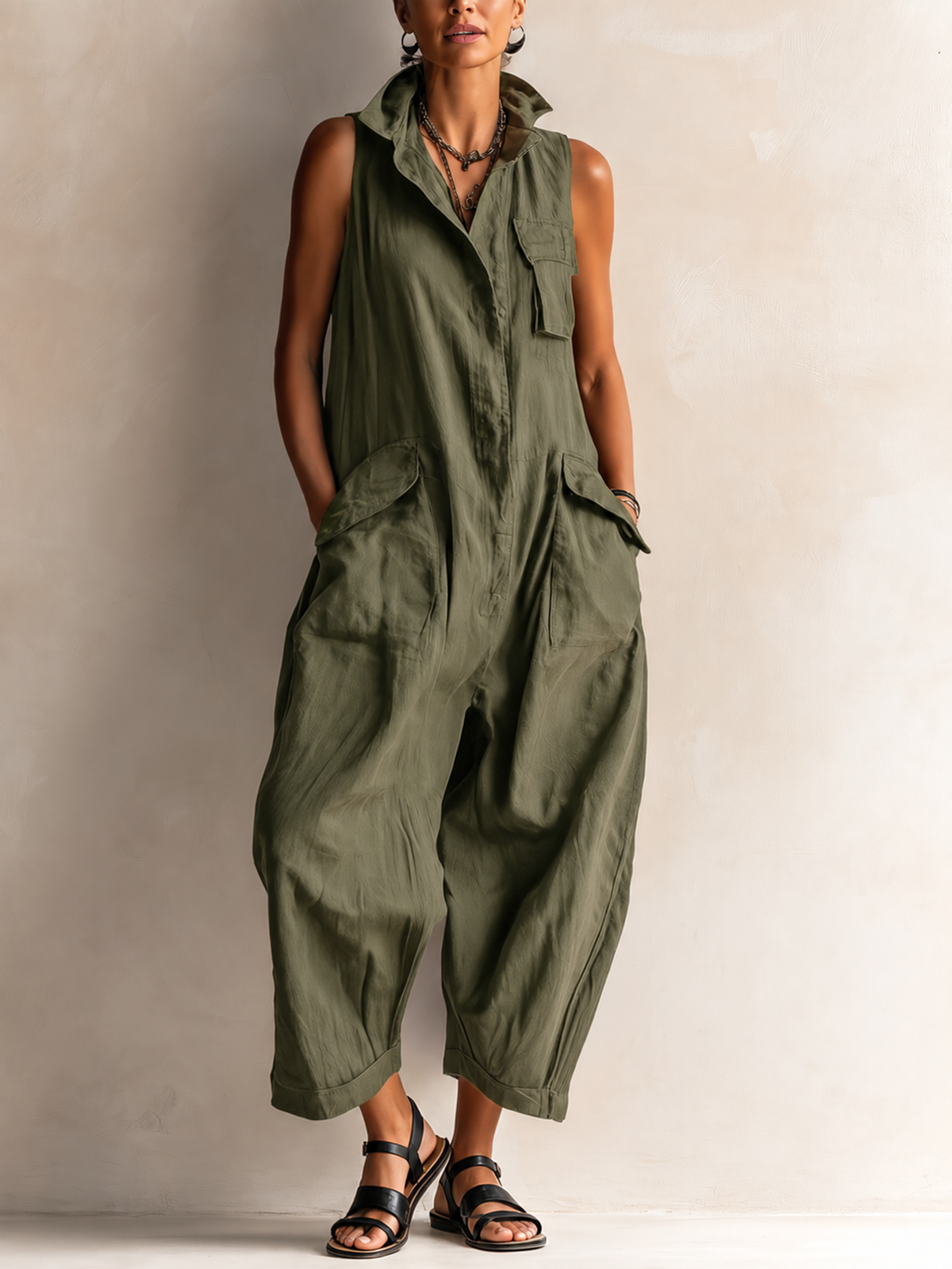Zaria | Sleeveless Utility Wide-Leg Jumpsuit