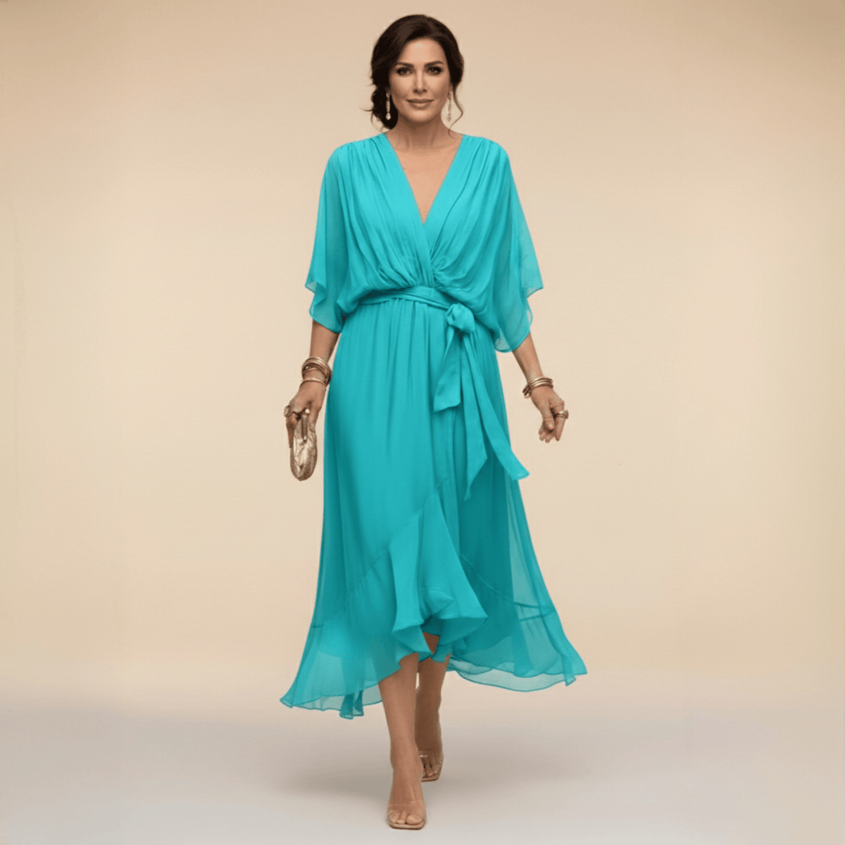 Aurelie | Flutter-Sleeve Wrap Dress - Turquoise