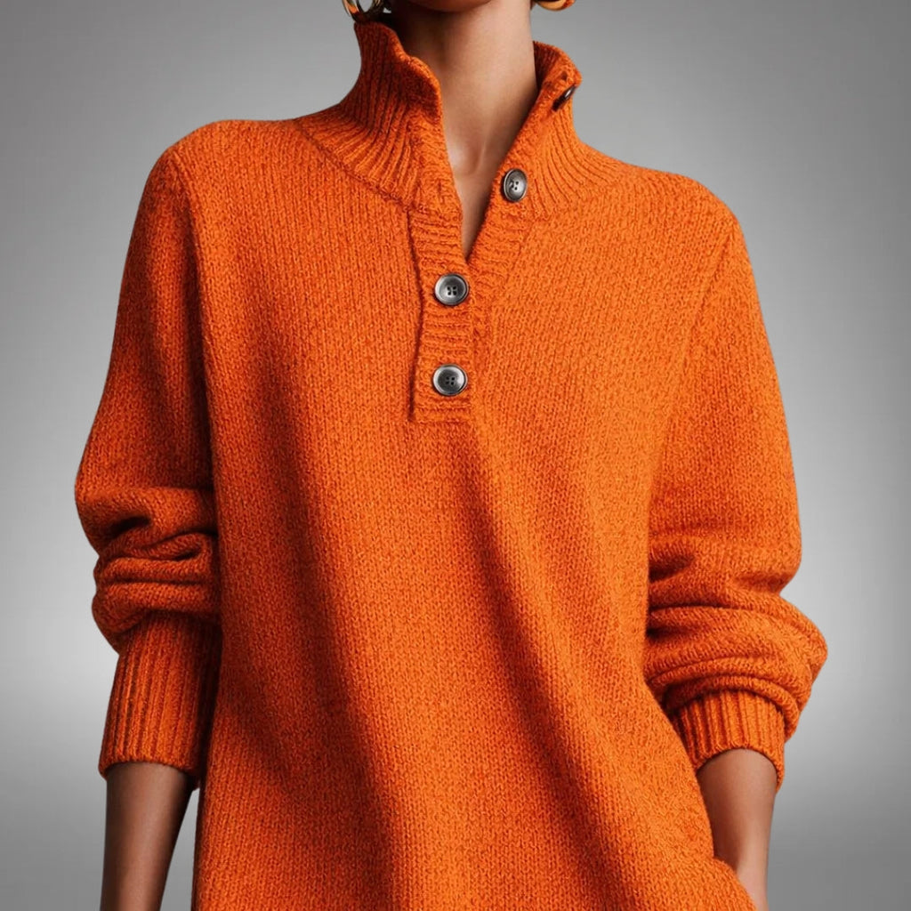 Elyon | Button-Neck Jumper Dress - Orange