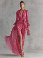 Maylis | Pink V-Neck Maxi Dress