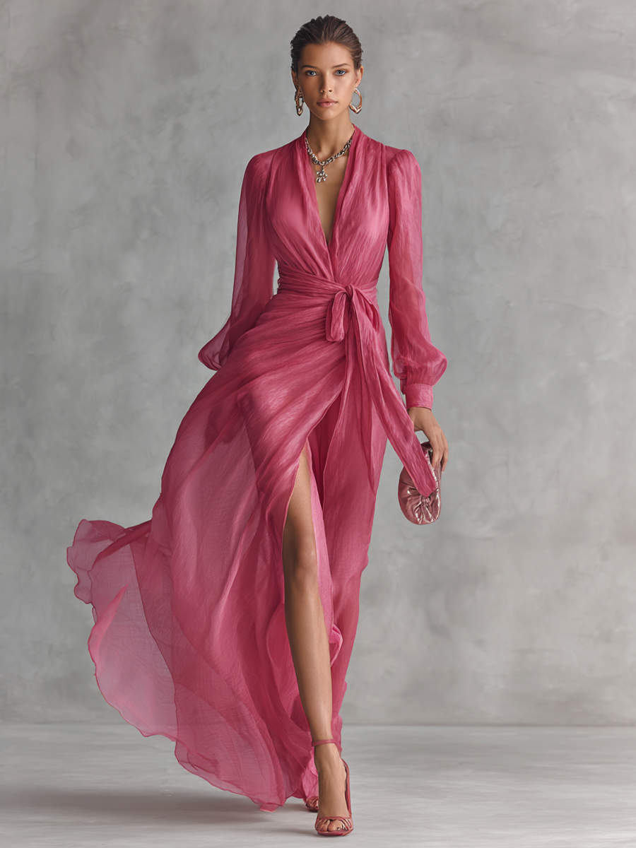 Maylis | Pink V-Neck Maxi Dress