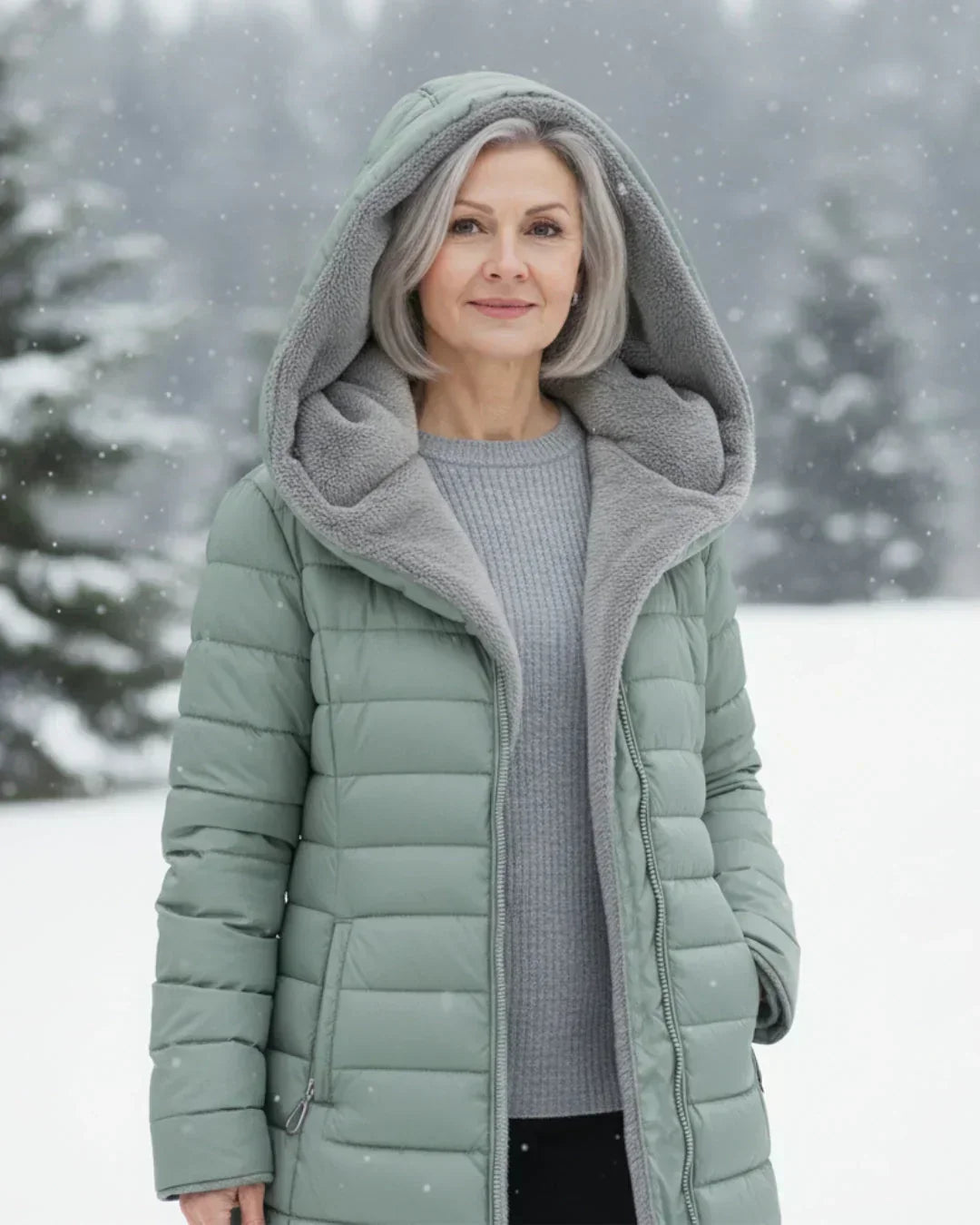 Suzanne | Long Quilted Hooded Coat - Green