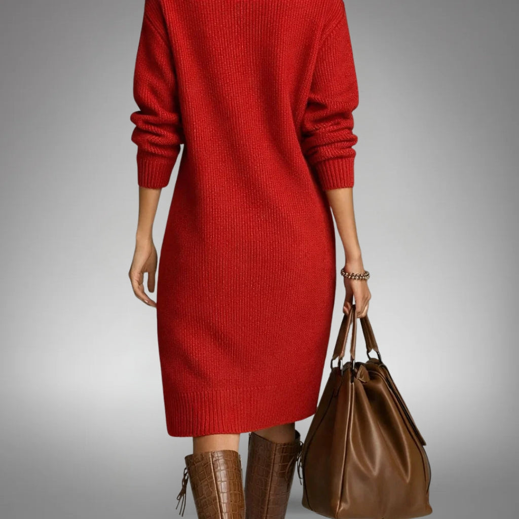 Elyon | Button-Neck Jumper Dress - Orange