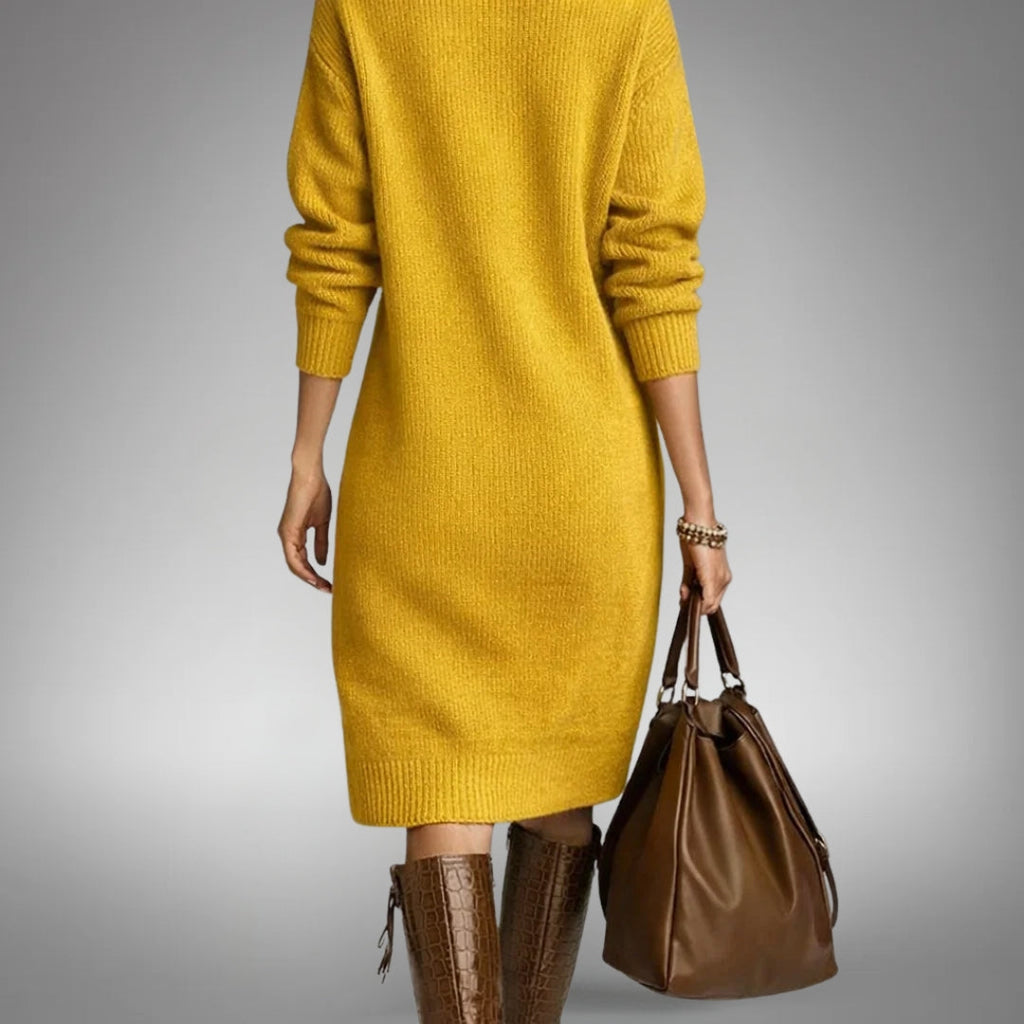 Elyon | Button-Neck Jumper Dress - Orange