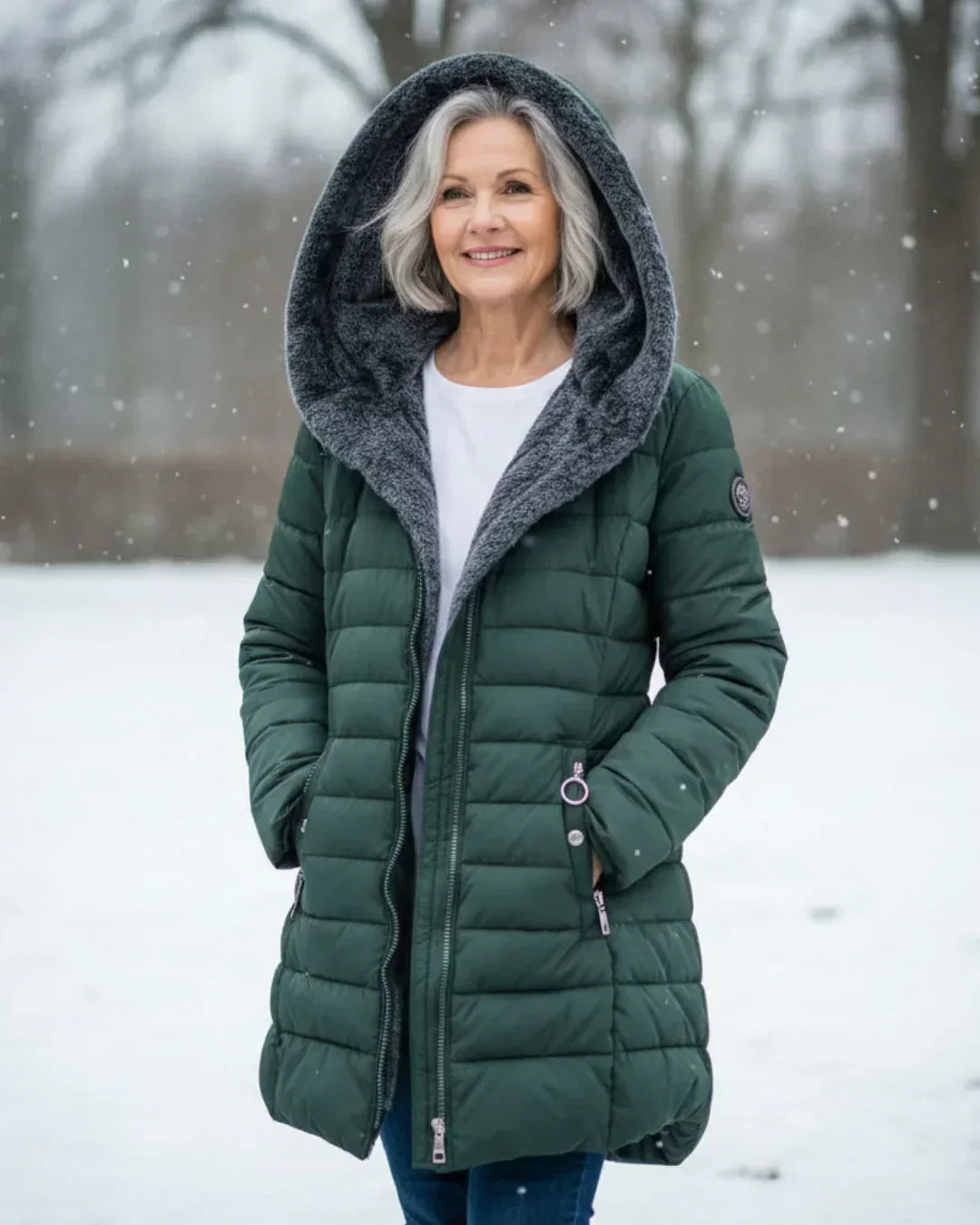 Suzanne | Long Quilted Hooded Coat - Dark Green