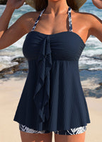 Pamela | Ruched Halter Tankini Swimsuit Set