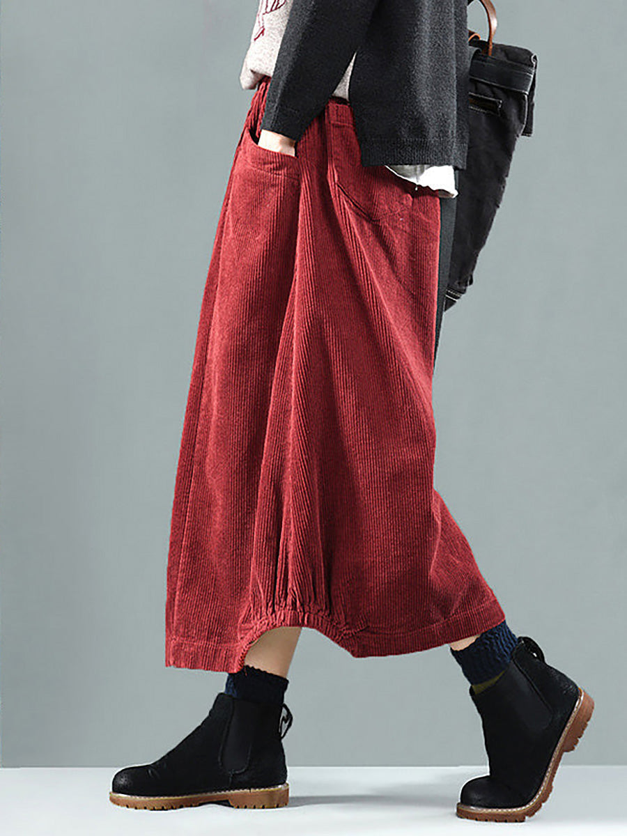 Hortense | Elastic-Waist Midi Skirt with Pockets - Red