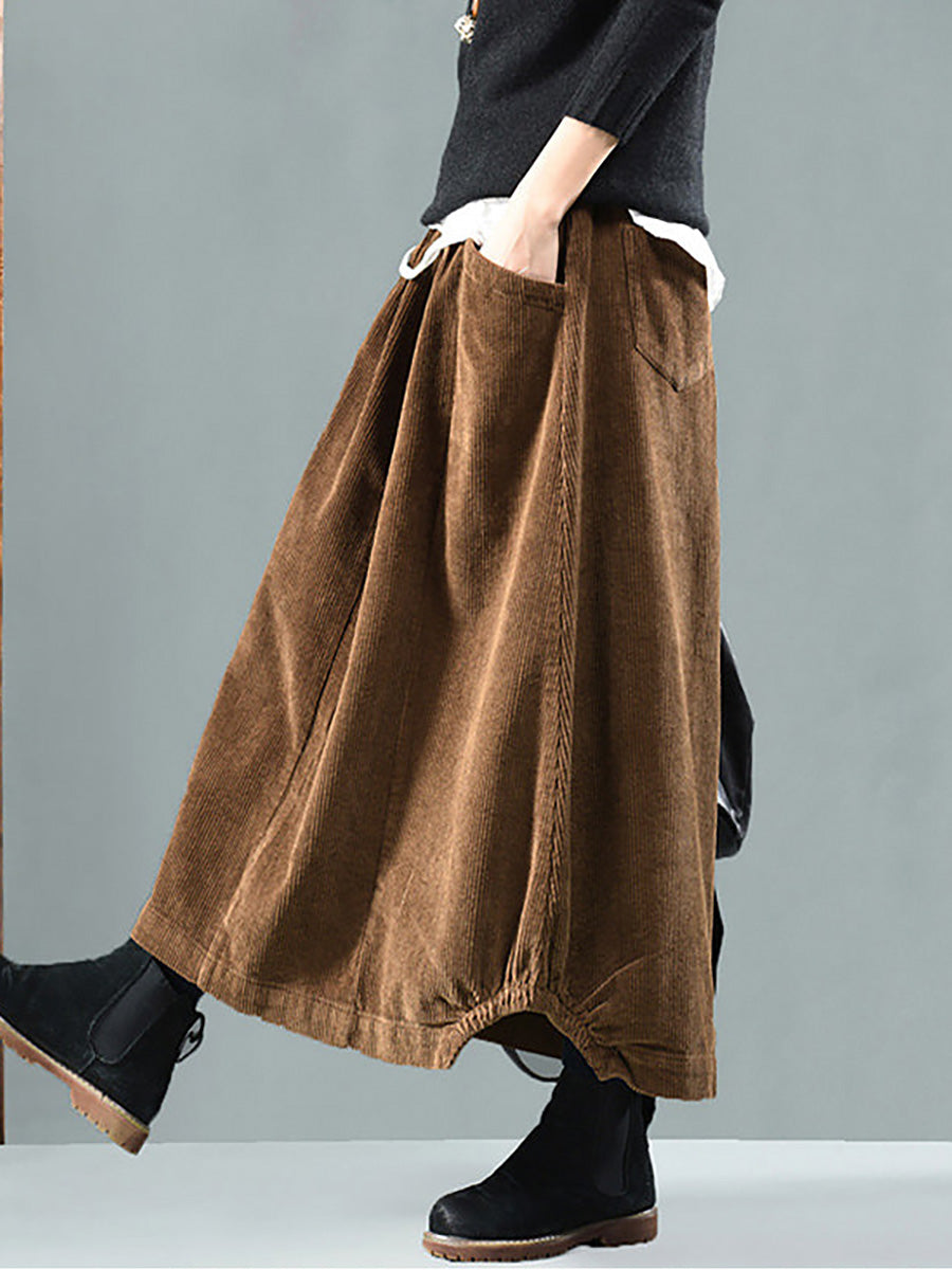 Hortense | Elastic-Waist Midi Skirt with Pockets - Coffee