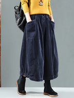 Hortense | Elastic-Waist Midi Skirt with Pockets - Navy