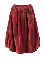 Hortense | Elastic-Waist Midi Skirt with Pockets - Red