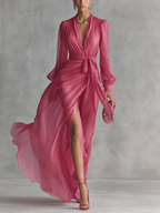 Maylis | Pink V-Neck Maxi Dress