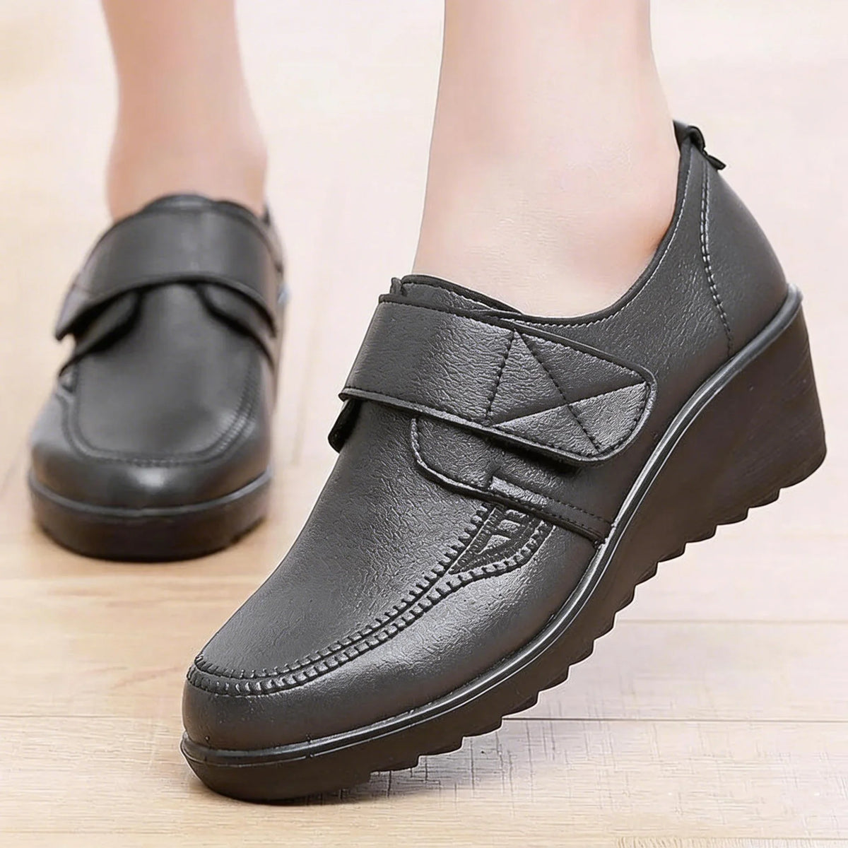 Lorraine | Adjustable-Strap Wedge Shoes - Dark Grey