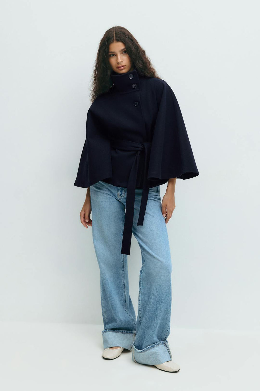 Beatrix | Belted Cape Jacket with High Collar