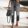 Greta | Distressed Straight-Leg Jeans - Black