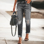 Greta | Distressed Straight-Leg Jeans - Black