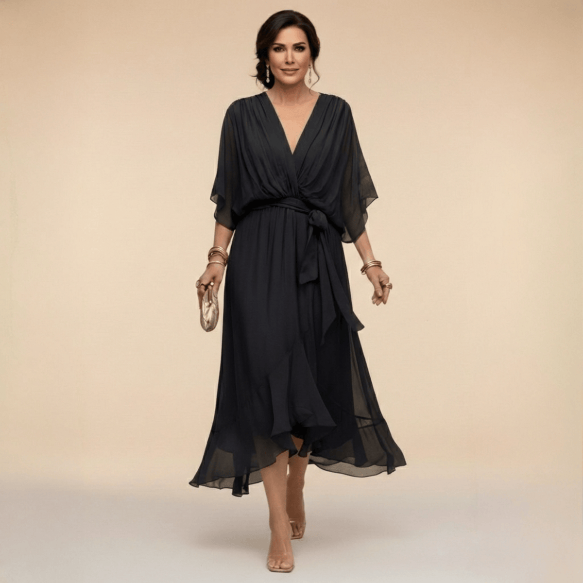 Aurelie | Flutter-Sleeve Wrap Dress - Black