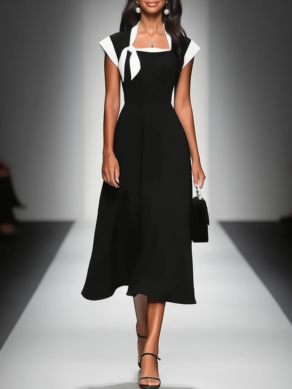 Delphine | Colourblock Square Neck Midi Dress