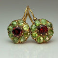 Vintage Round Green & Red Crystal Earrings