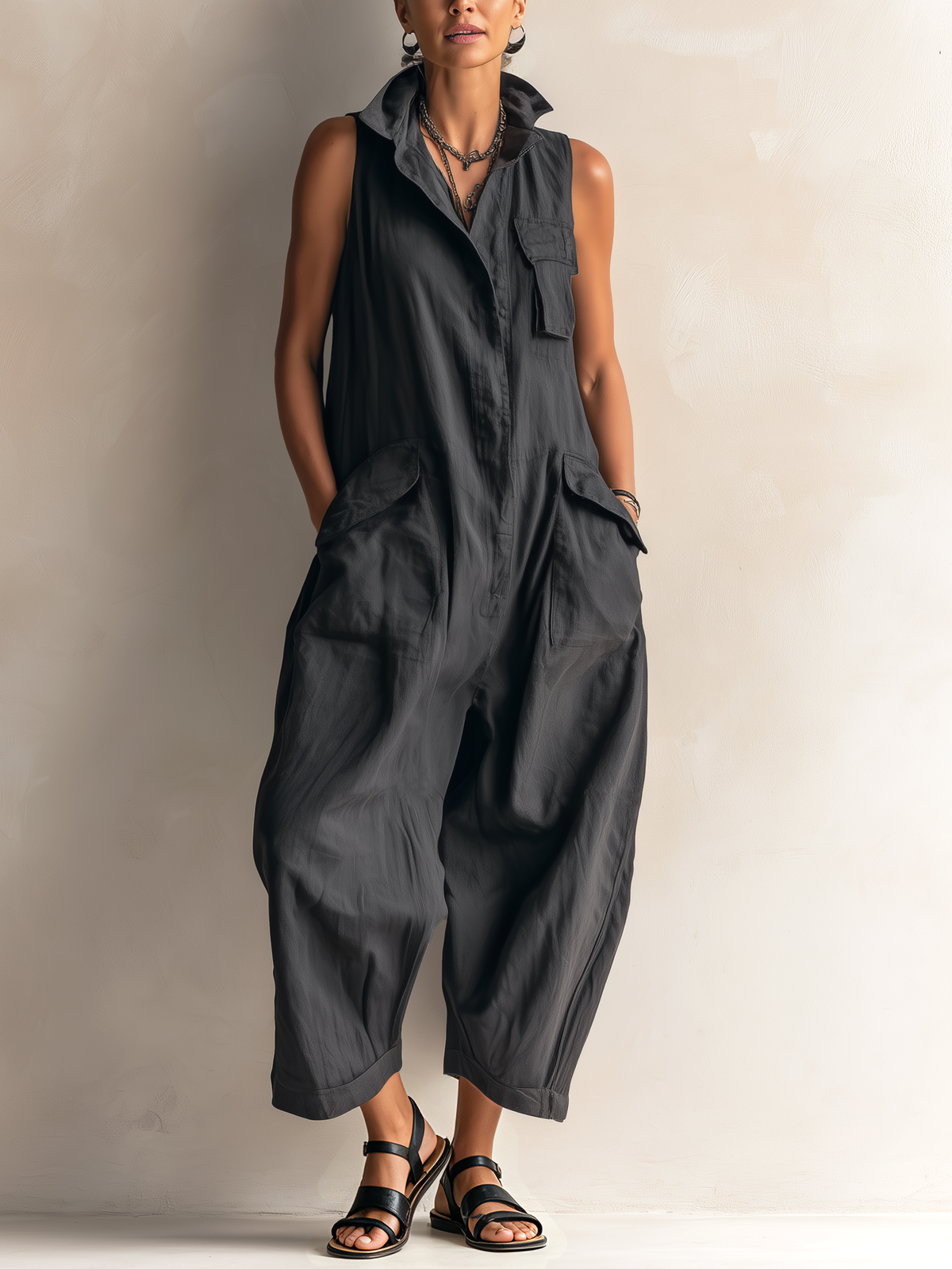 Zaria | Sleeveless Utility Wide-Leg Jumpsuit