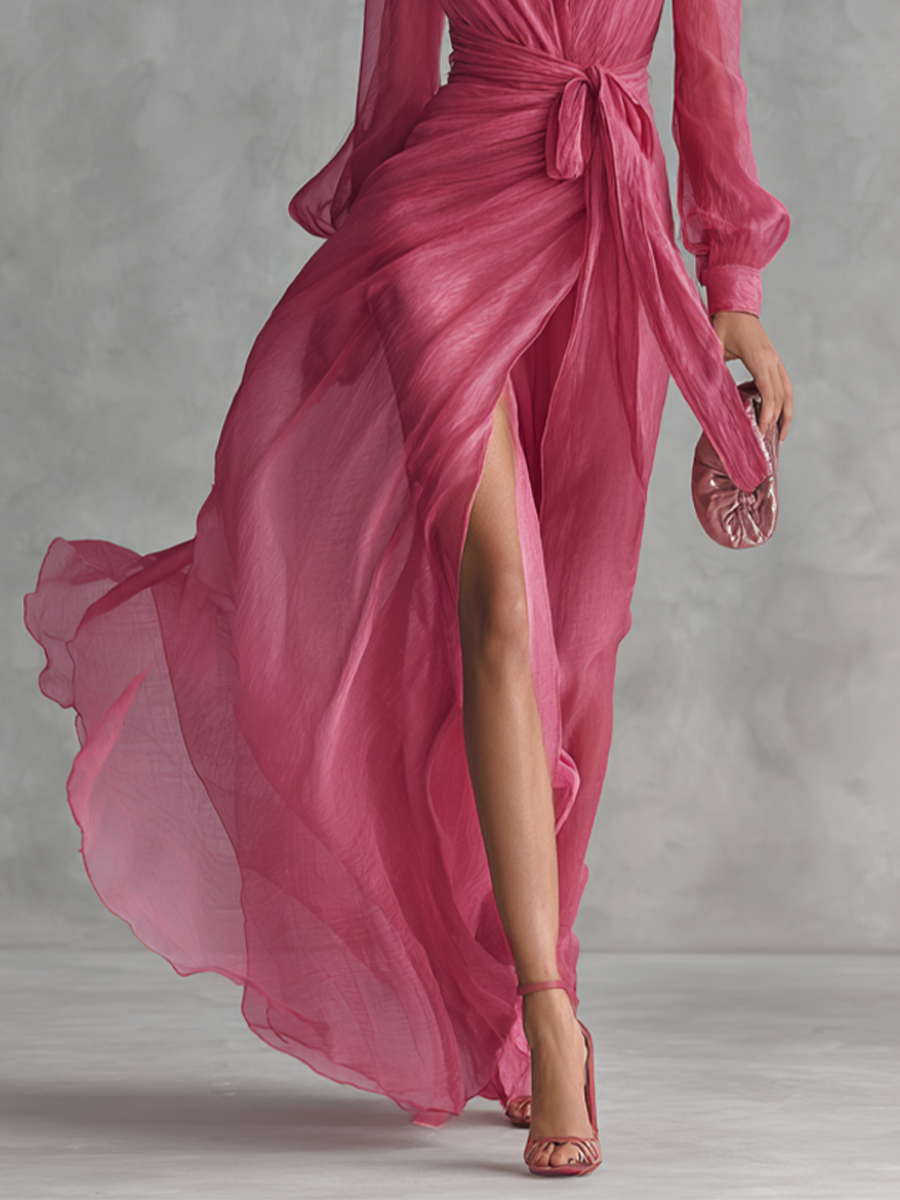 Maylis | Pink V-Neck Maxi Dress