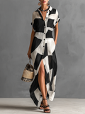 Marguerite | Geometric-Print Linen Shirt Dress