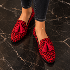 Nola | Leopard Tassel Loafers - Red