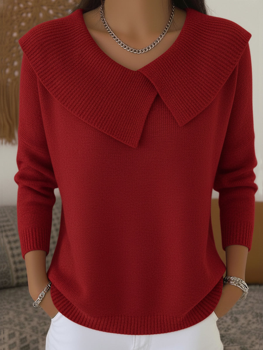 Sunnora | Fold-Over Collar Jumper - Red