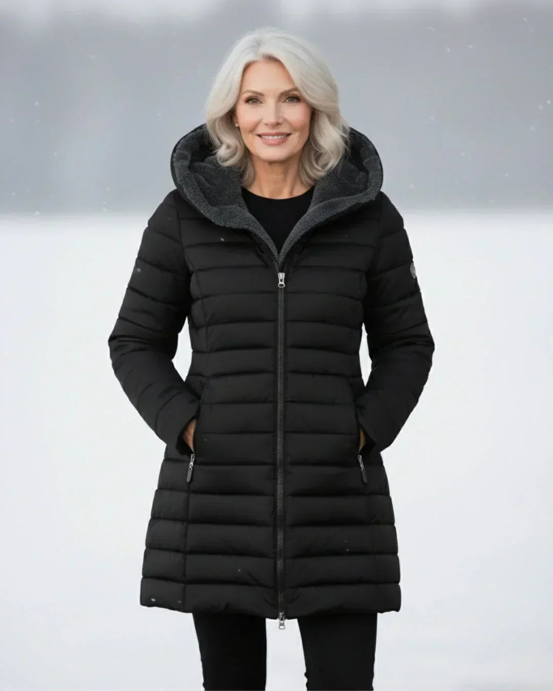 Suzanne | Long Quilted Hooded Coat - Black