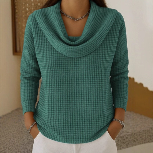 Amber | Warm Waffle Jumper with Elegant Waterfall Neckline