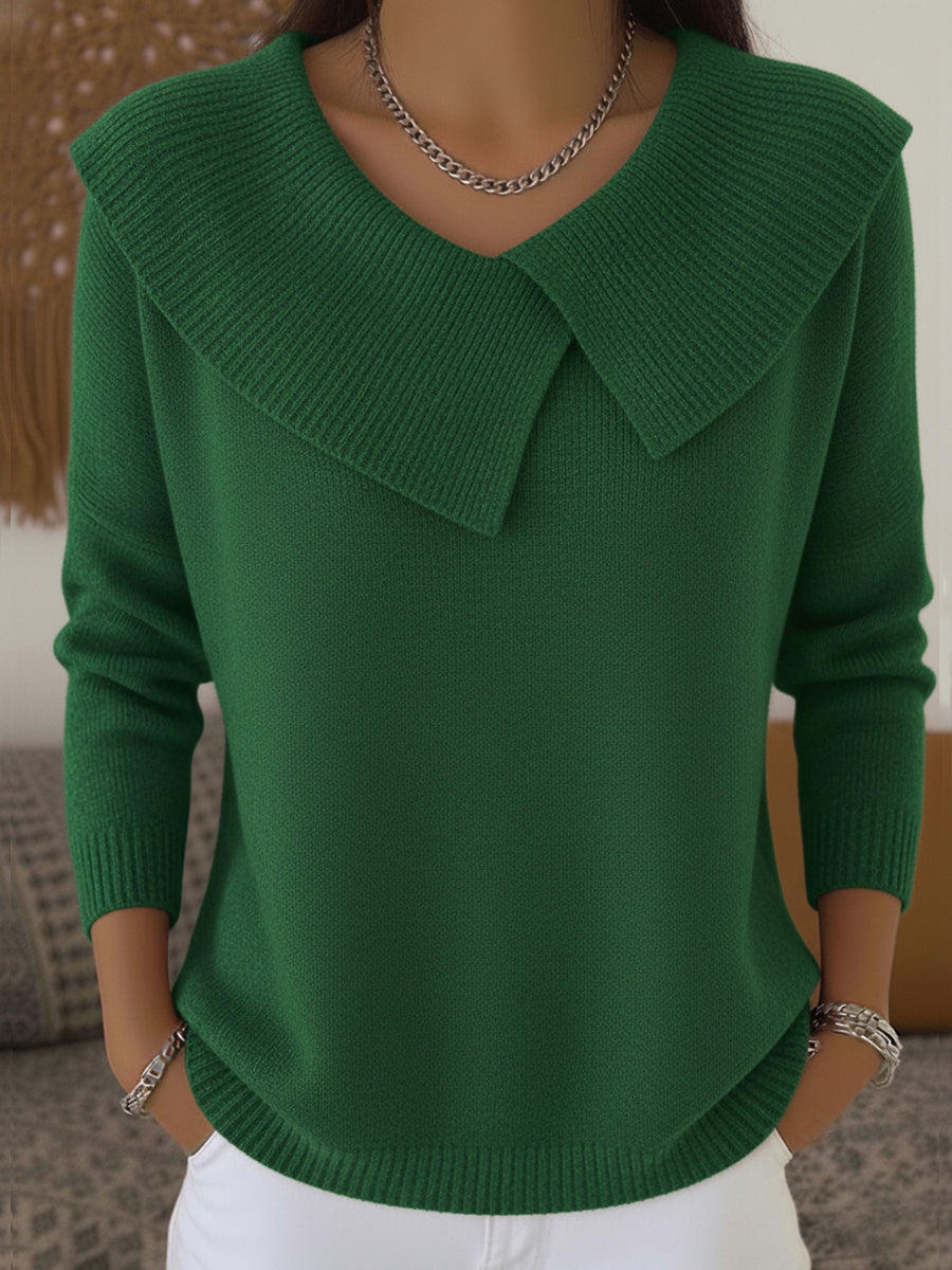 Sunnora | Fold-Over Collar Jumper - Green