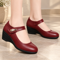 Annabel | Mary Jane Wedge Shoes - Burgundy