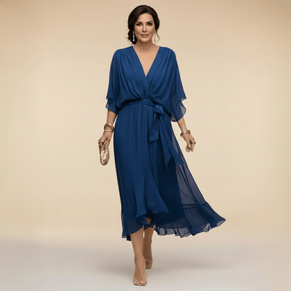 Aurelie | Flutter-Sleeve Wrap Dress - Navy Blue