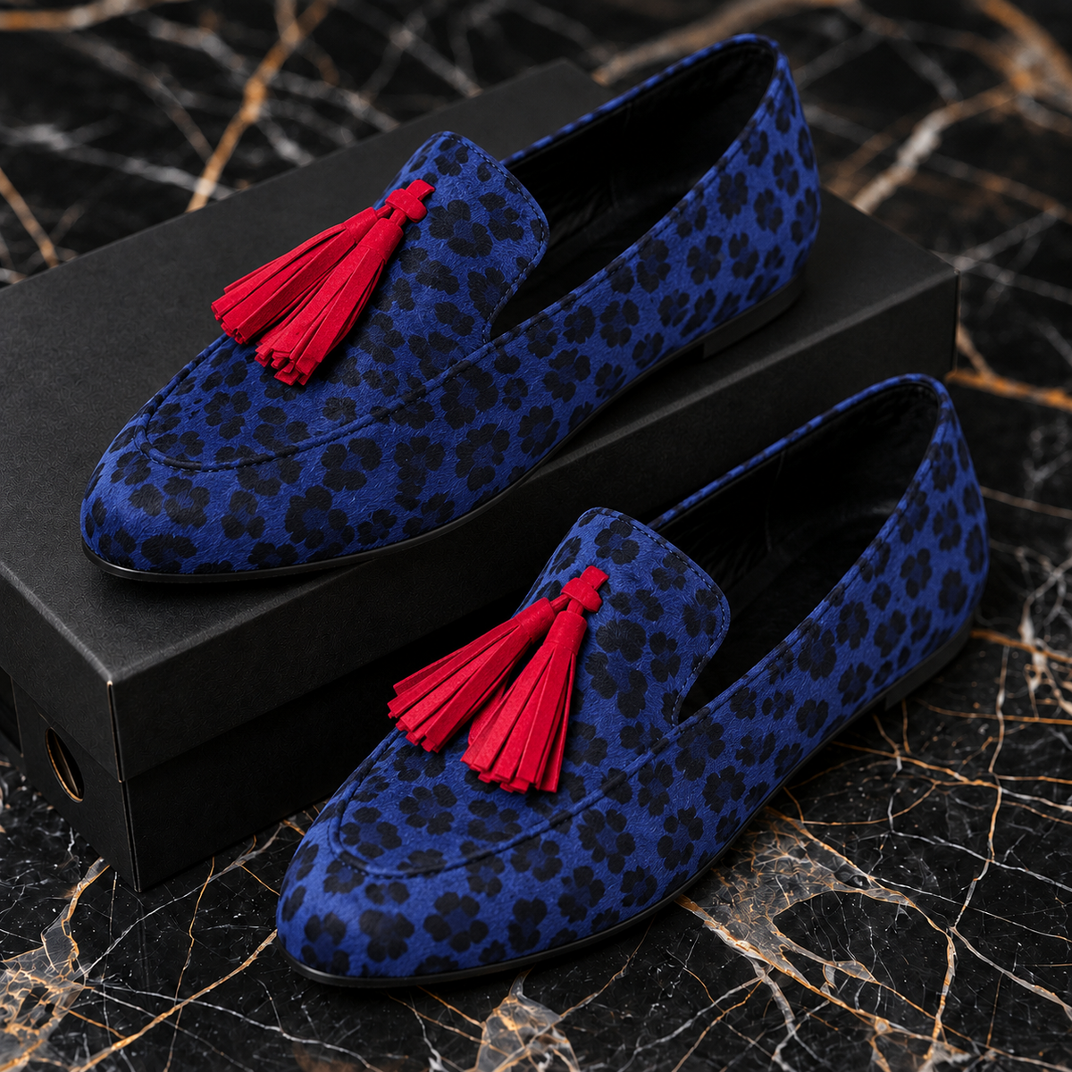 Nola | Leopard Tassel Loafers - Blue