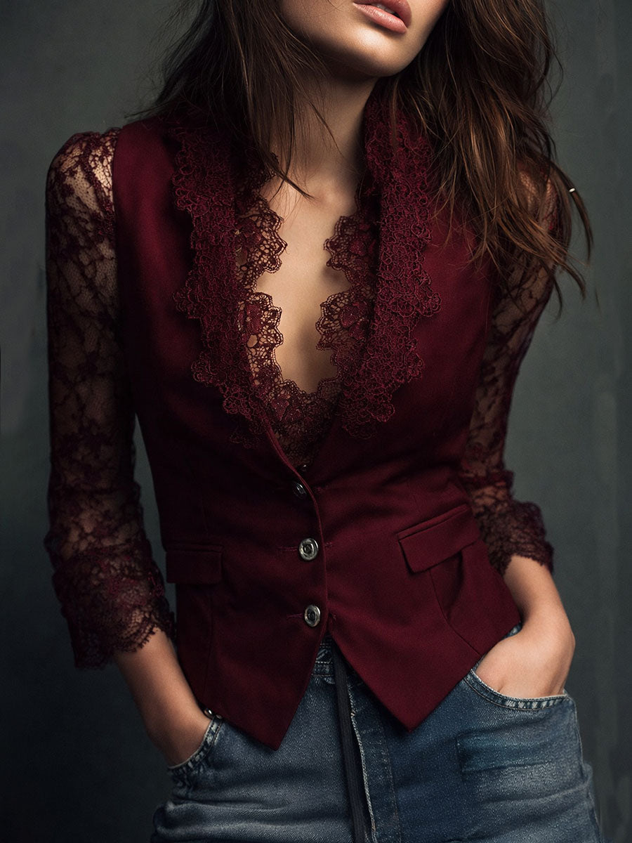 Selina | Elegant Lace Blouse with Tailored Waistcoat