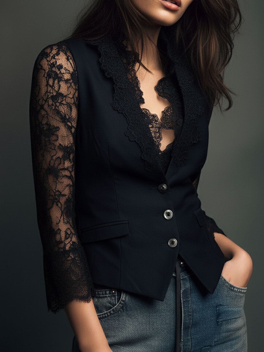 Selina | Elegant Lace Blouse with Tailored Waistcoat