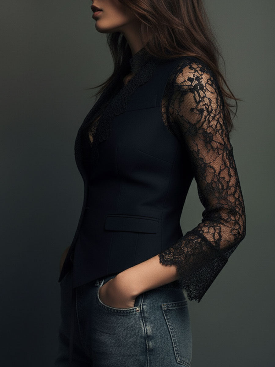 Selina | Elegant Lace Blouse with Tailored Waistcoat