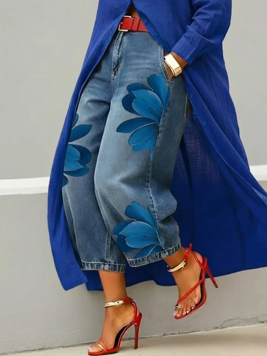 Analie | Shirt Dress and Floral Jeans Set
