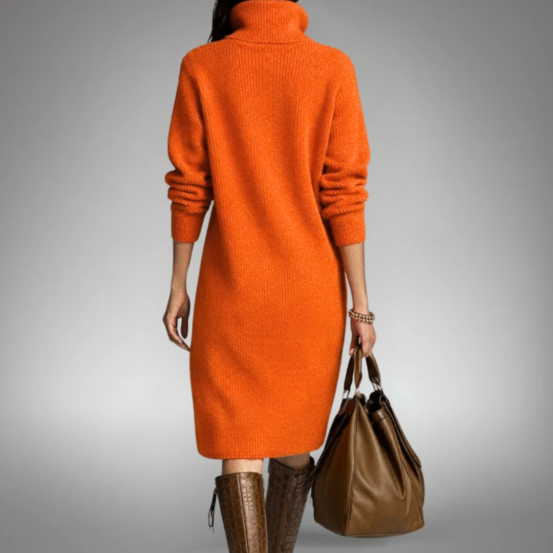 Elyon | Button-Neck Jumper Dress - Orange