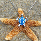 Sea Turtle Necklace + Earrings Set Opal and Silver