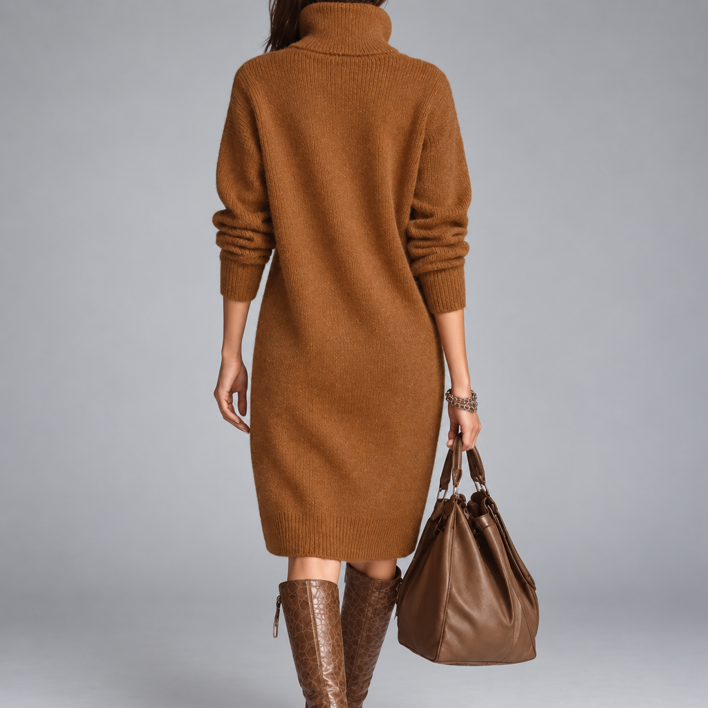 Elyon | Button-Neck Jumper Dress - Orange