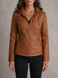 Nella | Hooded Zip-Up Jacket - Cognac/Tan