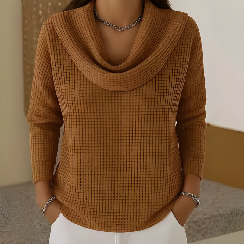 Amber | Warm Waffle Jumper with Elegant Waterfall Neckline