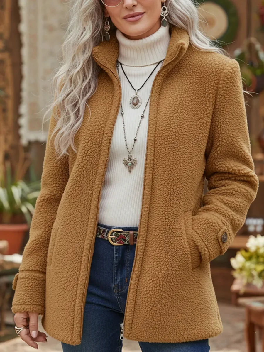 Vanessa | Cosy Sherpa Full-Zip Fleece Jacket - Camel