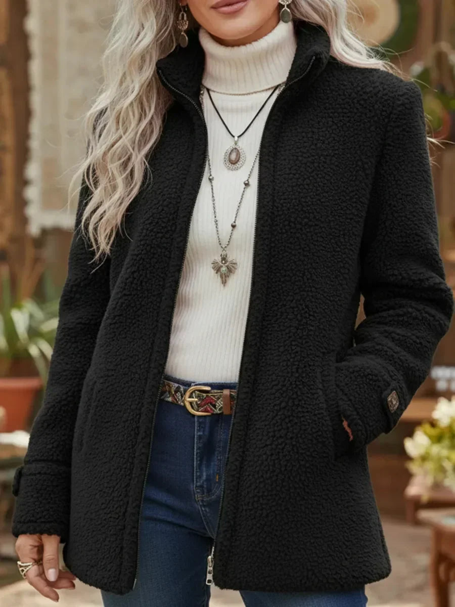 Vanessa | Cosy Sherpa Full-Zip Fleece Jacket - Black