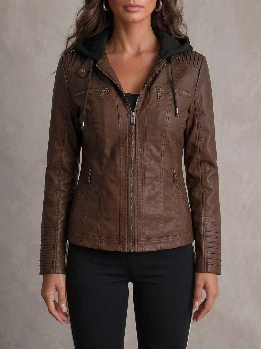 Nella | Hooded Zip-Up Jacket - Brown