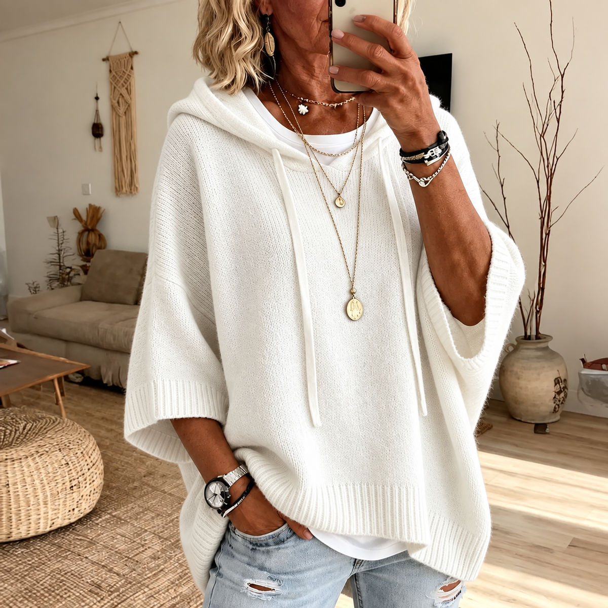 Marlene | Oversized Hooded Jumper - White