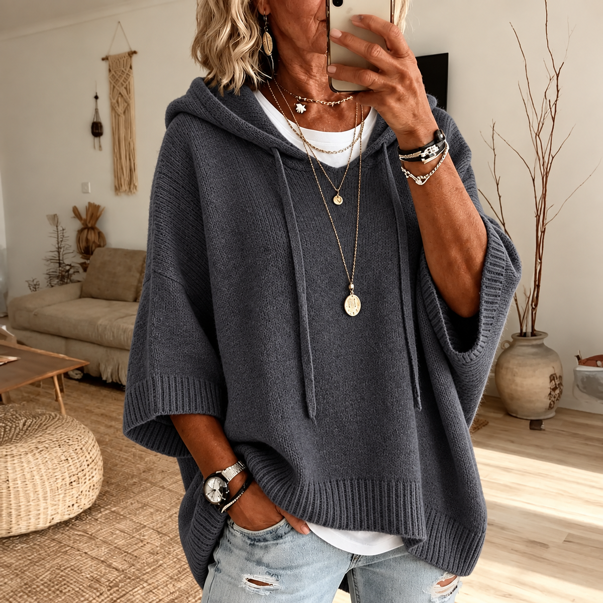 Marlene | Oversized Hooded Jumper - Grey