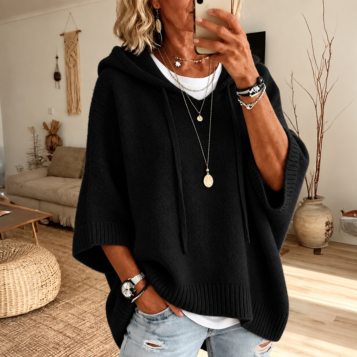 Marlene | Oversized Hooded Jumper - Black